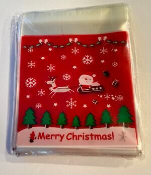Holiday Merry Christmas Cookie Candy Gift Bags Clear Red Plastic Pack